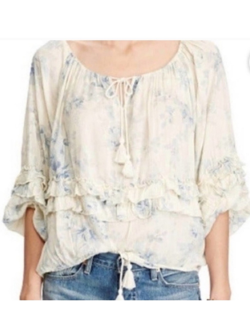 Denim & Supply Ralph Lauren Blue Floral Boho Peasant Top M